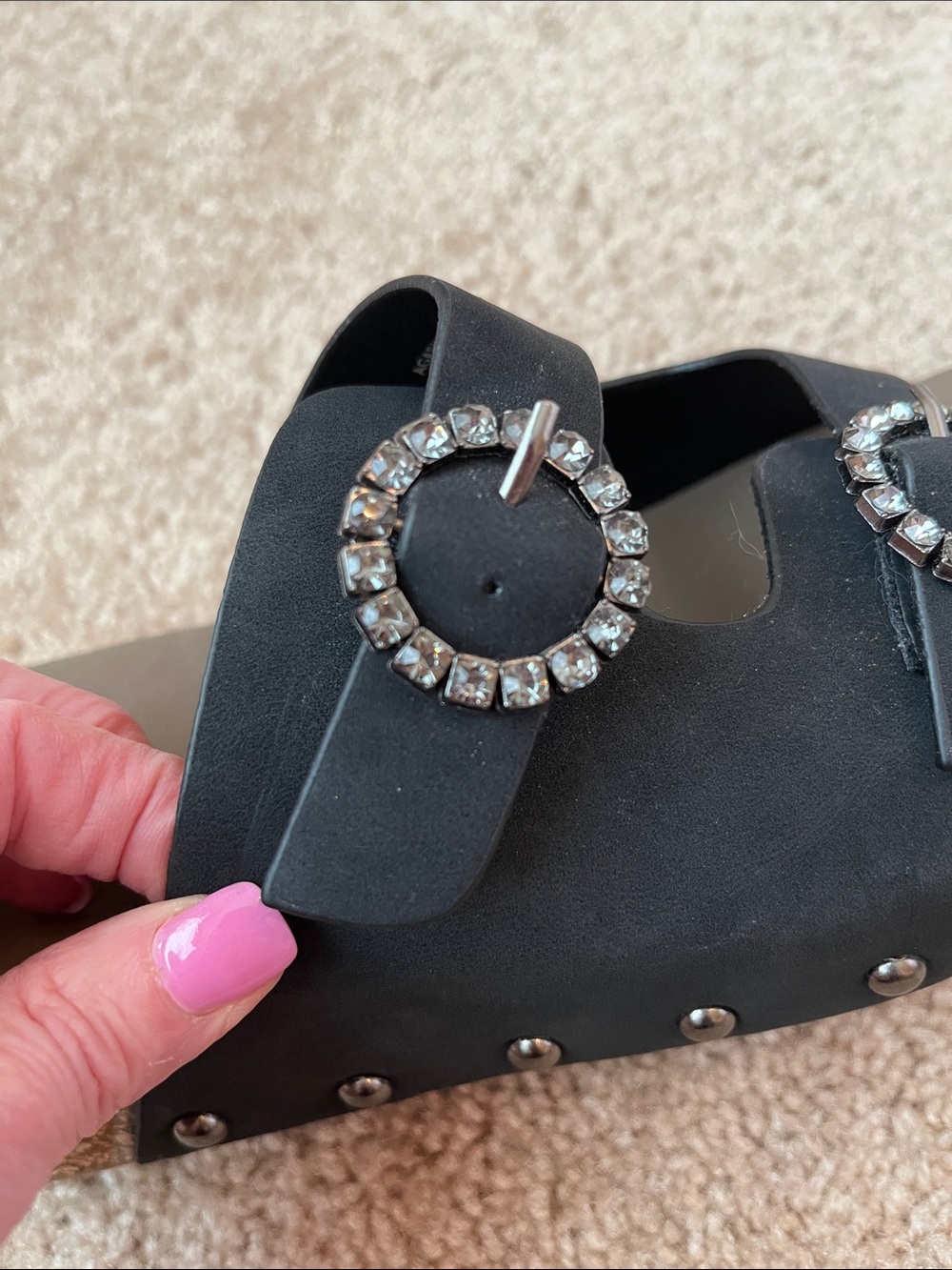 Andiamo Studded Rhinestone Slides - Picture 4 of 9